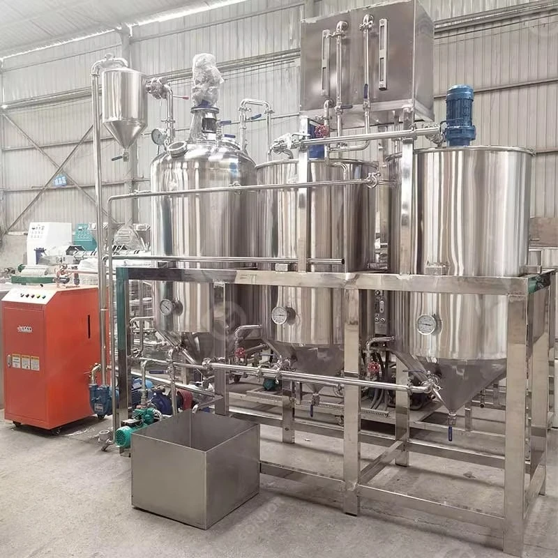 ماكينة تكرير زيت الطعام الأوتوماتيكية الصغيرة الحجم 50 لترًا، نبات خط كامل مع مزيل الروائح الكريهة لزيت نخيل الزيتون والفول السوداني