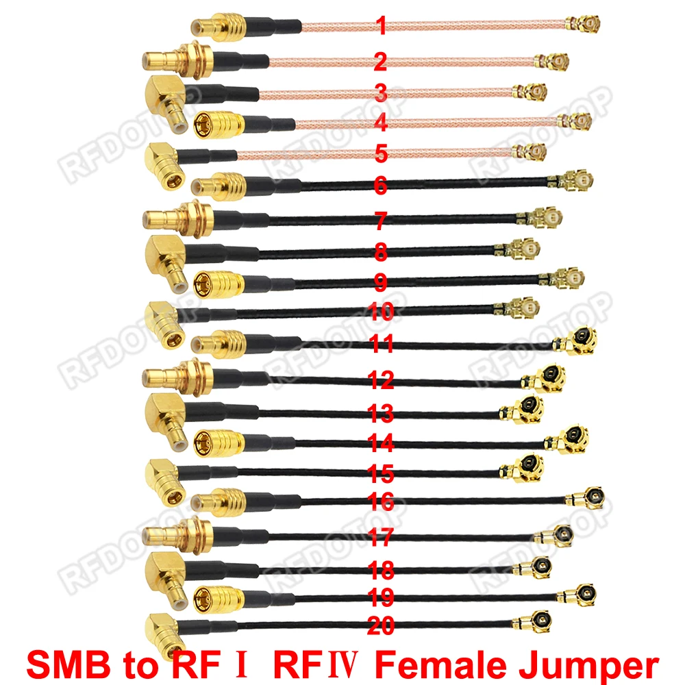 Wifi Antenna RFⅠ/RFⅣ Jumper SMB Connector to uFL/IPX1/MHF4 Female 1st/4th Generation Φ1.13/Φ1.37/RG178 RF Cable Pigtail IPX-SMB