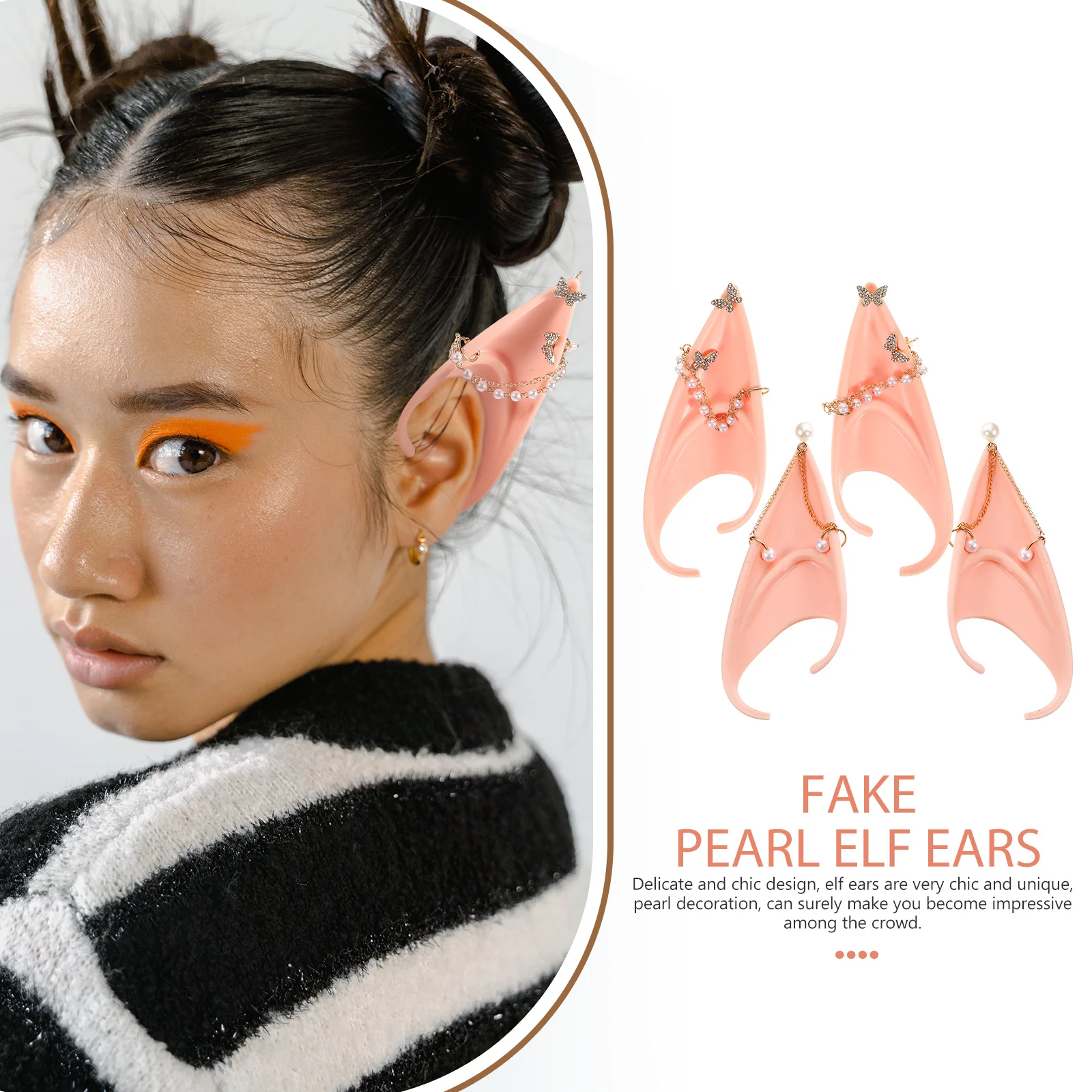 

2 шт., легкие реквизит для ушей эльфа с жемчугом и сказочными ушками для Хэллоуина, карнавала, маскарада, вечерние аксессуары для косплея, женские костюмы