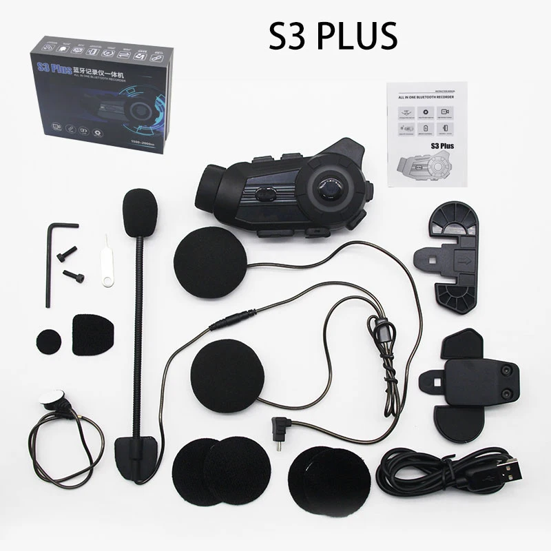 S3PLUS  Motorcycle Helmet Riding Intercom Communication System, Music Sharing Video Recording Casco de Moto Con Camara Intercom