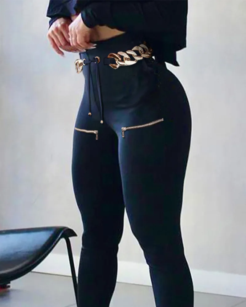 FJJOHigh Waist Skinny Full Length Leggings, Pantalon noir, Slim, Mode sexy, Streetwear