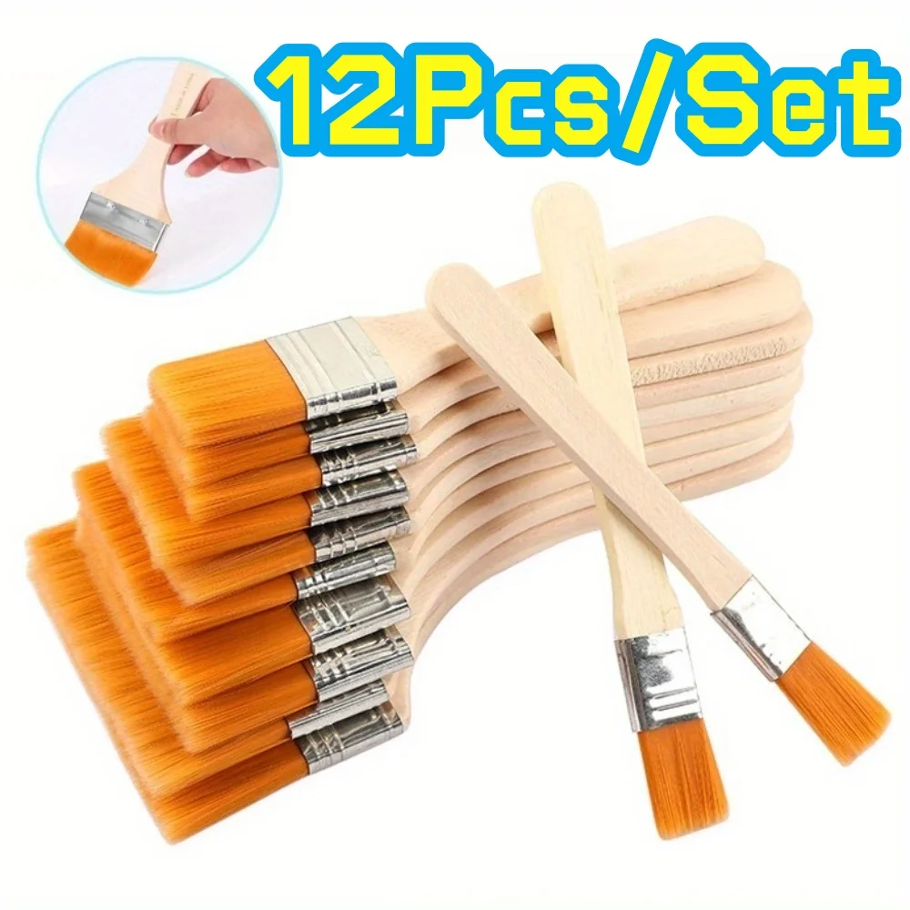 12Pcs Nylon Bristle Brush Set Wood Handle Paint Brush for Oil Painting Art Craft DIY