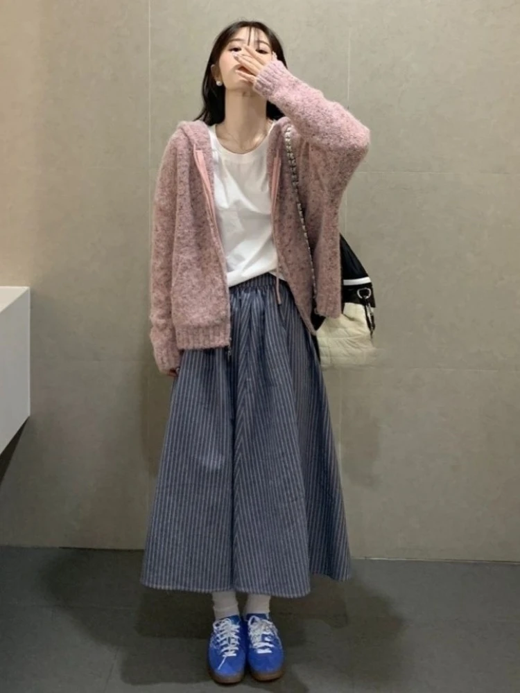 Harajuku doce retalhos camisola com capuz cardigan y2k estética feminina casual zíper solto pull femme outono grunge bolso topos