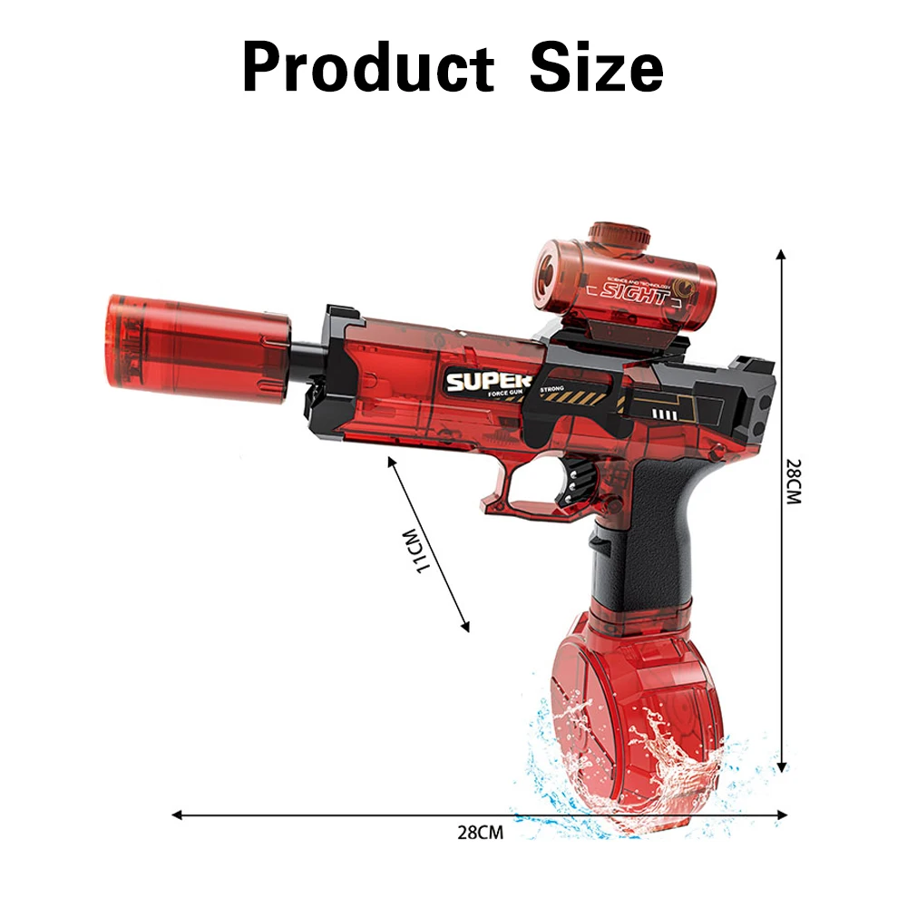 Pistolet na wodę o dużej pojemności z akumulatorem - Automatyczny, elektryczny, z efektem płomienia LED, daleki zasięg, strumień ciągły, czerwony, przenośny, zabawka wodna dla dzieci, nowy