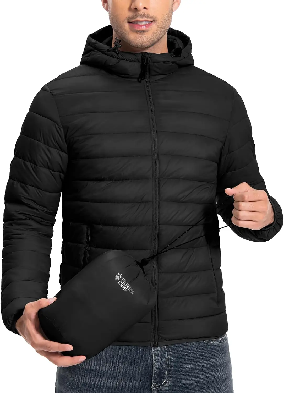 เสื้อแจ็คเก็ตพัฟเฟอร์น้ำหนักเบาสำหรับผู้ชาย ยี่ห้อ Pioneer Camp แบบมีฮู้ด บุฉนวนกันความร้อน เหมาะสำหรับวิ่งและเดินทางในฤดูหนาว