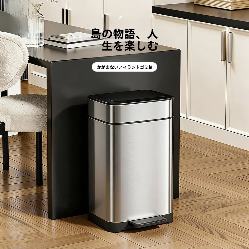 double-art-large-capacity-stainless-steel-kitchen-trash-can-anti-uv-sleeve-covers-no-bending-waist-bin-for-home-use