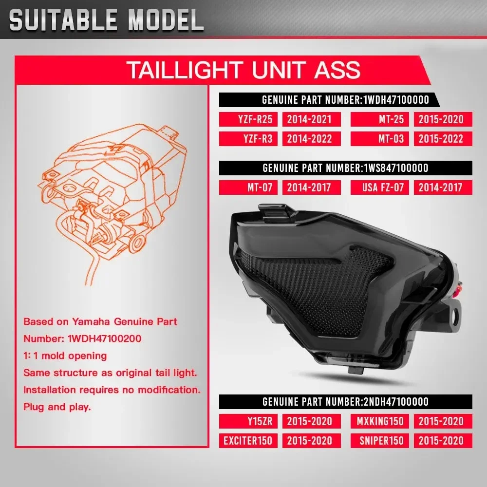 Luz led trasera para motocicleta, indicadores dinámicos, intermitentes, Yamaha YZFR3, R25, MT07, MT03, MT25