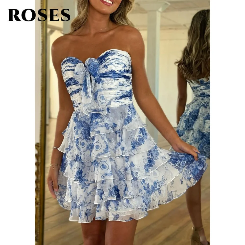 

ROSES Blue Sweetheart Homecoming Dress Sleeveless Pleats Short Night Dress Pleats Tiered Layer Cocktail Dresses Customized
