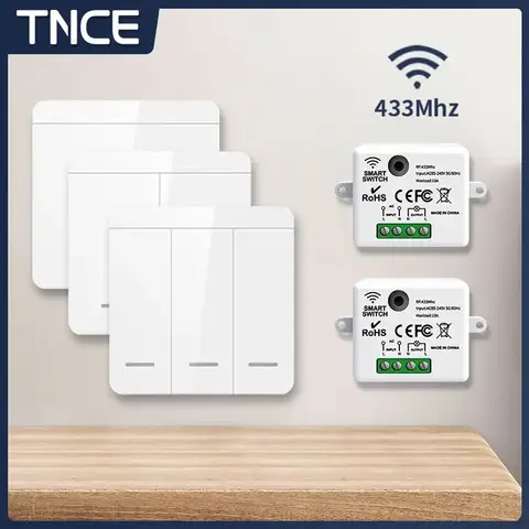 TNCE RF433 릴레이 수신기, 무선 조명 스위치 433Mhz 미니 원격 제어, 1/2/3Gang 벽 송신기 스위치, Led 램프 팬 스마트
