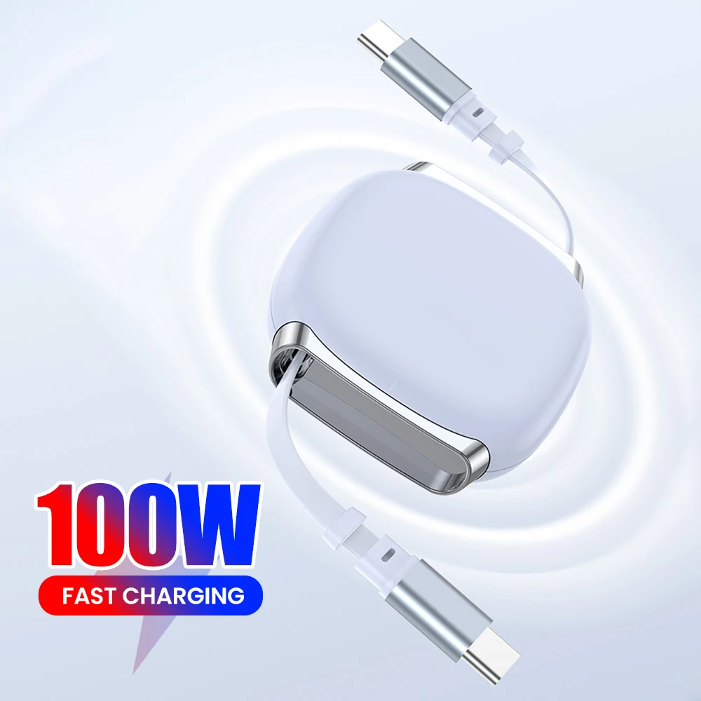 Cable de Datos Retráctil de Carga Rápida USB C a USB C PD100W para iPhone 15 16 Samsung, Cable de Datos Telescópico de Carga para Automóvil de un Solo Cabezal