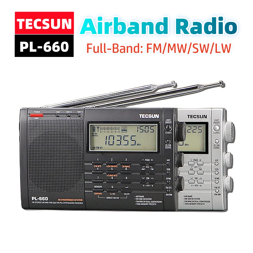 TECSUN PL-660 Airband Radio FM/MW/SW/LW Multiband Digital Tuning Enthusiast Radio High Sensitivity PLL SSB VHF AIR Band Receiver