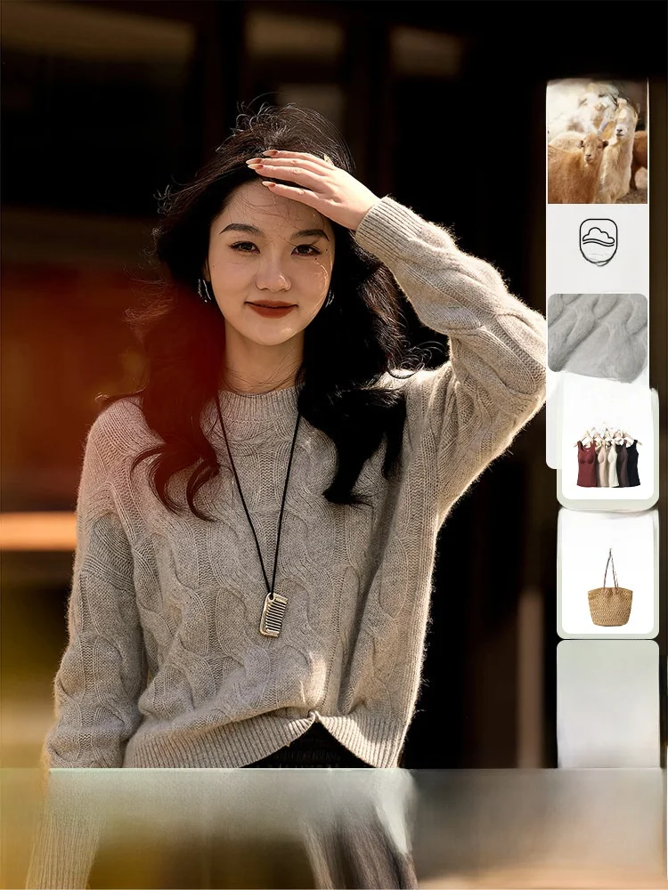 

Зимний вязаный свитер XiaoHanGe с круглым вырезом, 3D-узором в виде цветов, удобный крой, повседневный стиль, женская мода