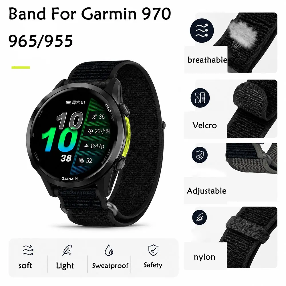 Nylonarmband für Garmin Forerunner 970, 22 mm Sport-Ersatzarmband für Garmin Forerunner 970, 965, 955, 945, 935, 745