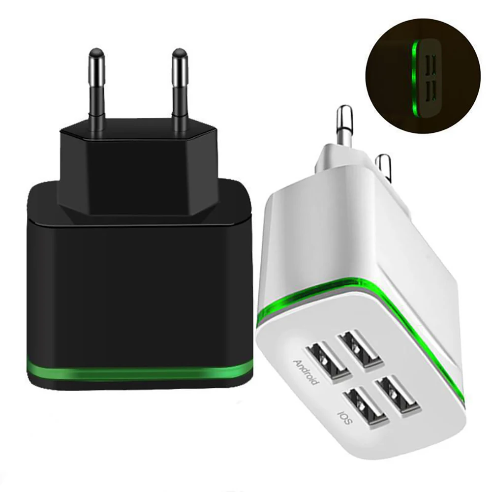 

3A Multi-USB Port Wall Charger 4 Ports Travel Charger Mini USB LED Light Fast Charging Power Adapter for iPhone Android Phone