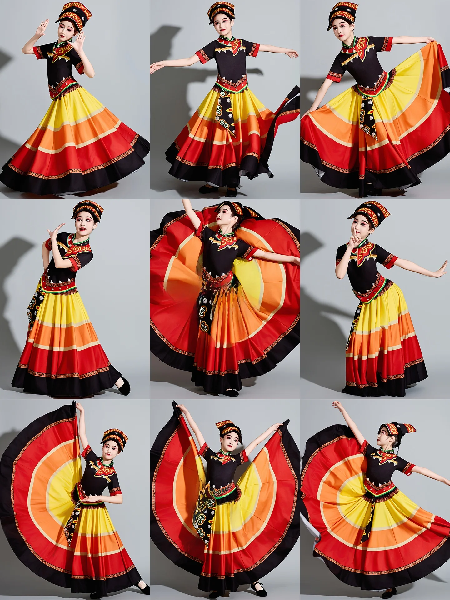 

New Children's Dance Performance Outfit Girls' Set Large Skirt Ethnic Clothing Sichuan Yunnan Liangan Opera