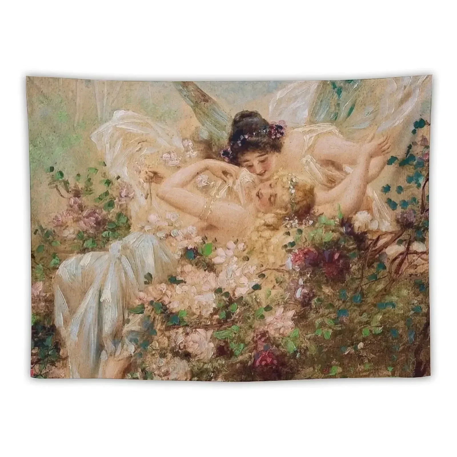 

Two Fairies Embracing in a Landscape with a Swan // Hans Zatzka Tapestry Decoration Bedroom Room Decor Tapestry