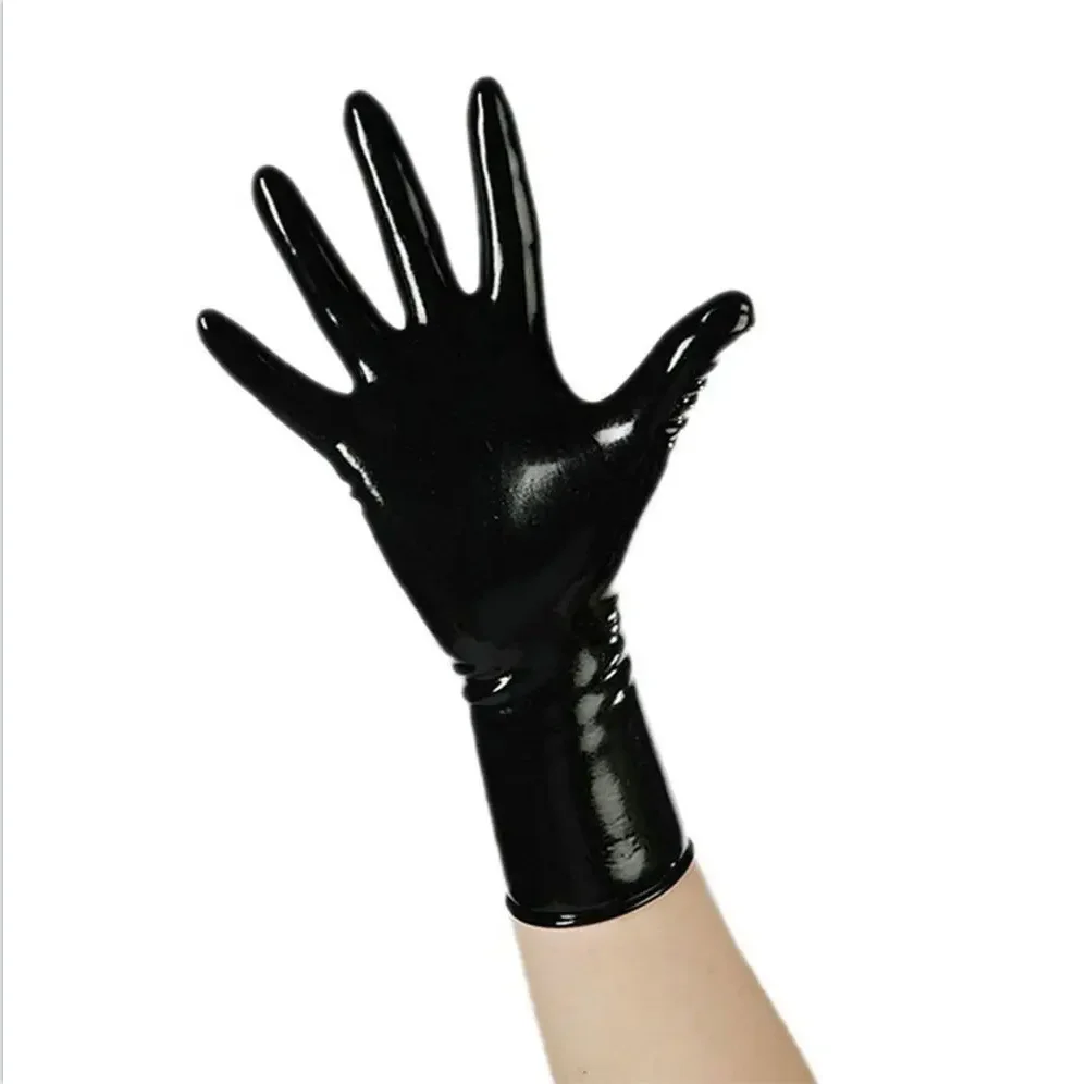 Sexy Hot Sale Fetish Latex Gloves Black Short Rubber Gloves Adult Unisex Seamless Glove