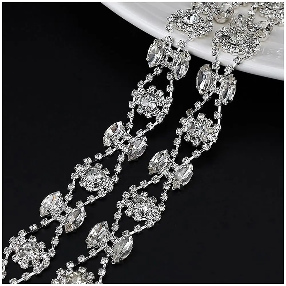 

1 Yard Rhinestone Trim, Crystal Rhinestone Chain Applique, Ideal for DIY Decoration and Wedding Clothing Embellishments