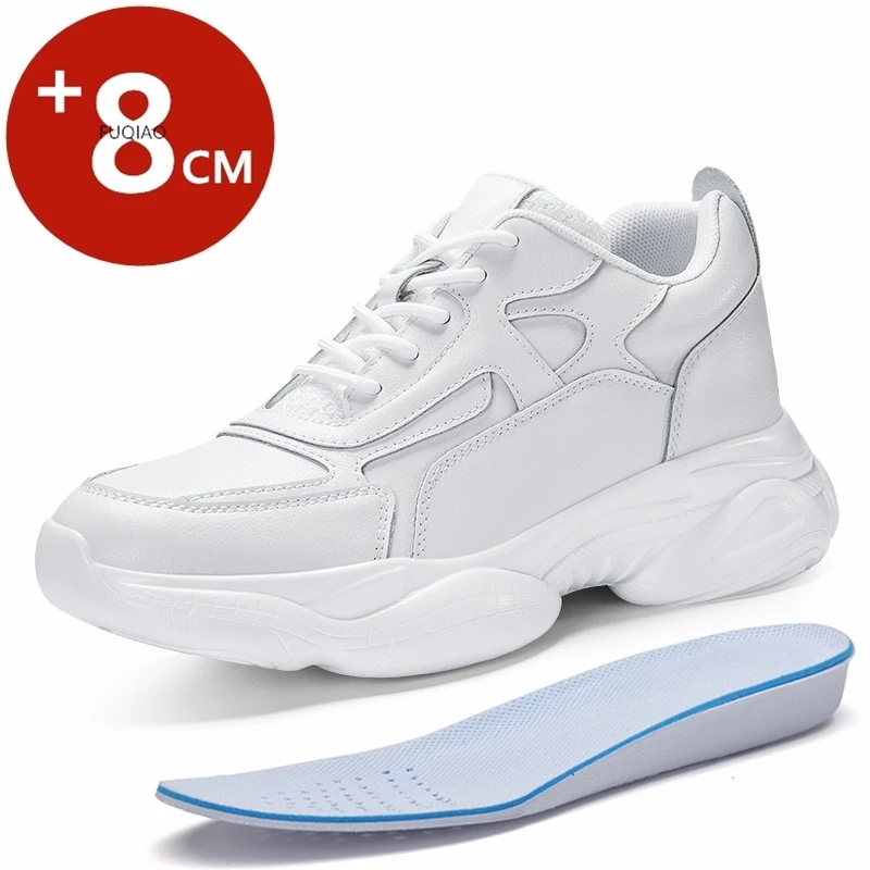 

New Arrival Men Women Platform Lift Sneakers 8CM Invisible Height Increasing Shoes Leather Comfortable Casual Elevator Shoes