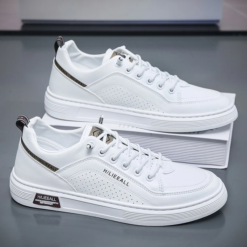 All Match Men Low Top Sneakers Soft Insole Lightweight Outdoor Walking Footwear Simple Solid Color Daily Casual Shoes