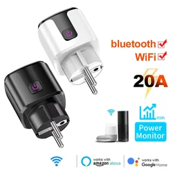 Smart 20A EU Plug WiFi+Bluetooth Socket With Power Monitoring Timer Outlet Voice Control Work with Tuya Google Home Alice Alexa