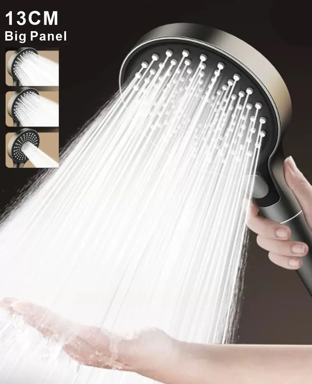 New 130mm High Pressurized with Filter Shower Head 3 Modes Water Massage Adjustable Spray Shower Faucet Bathroom Accessories