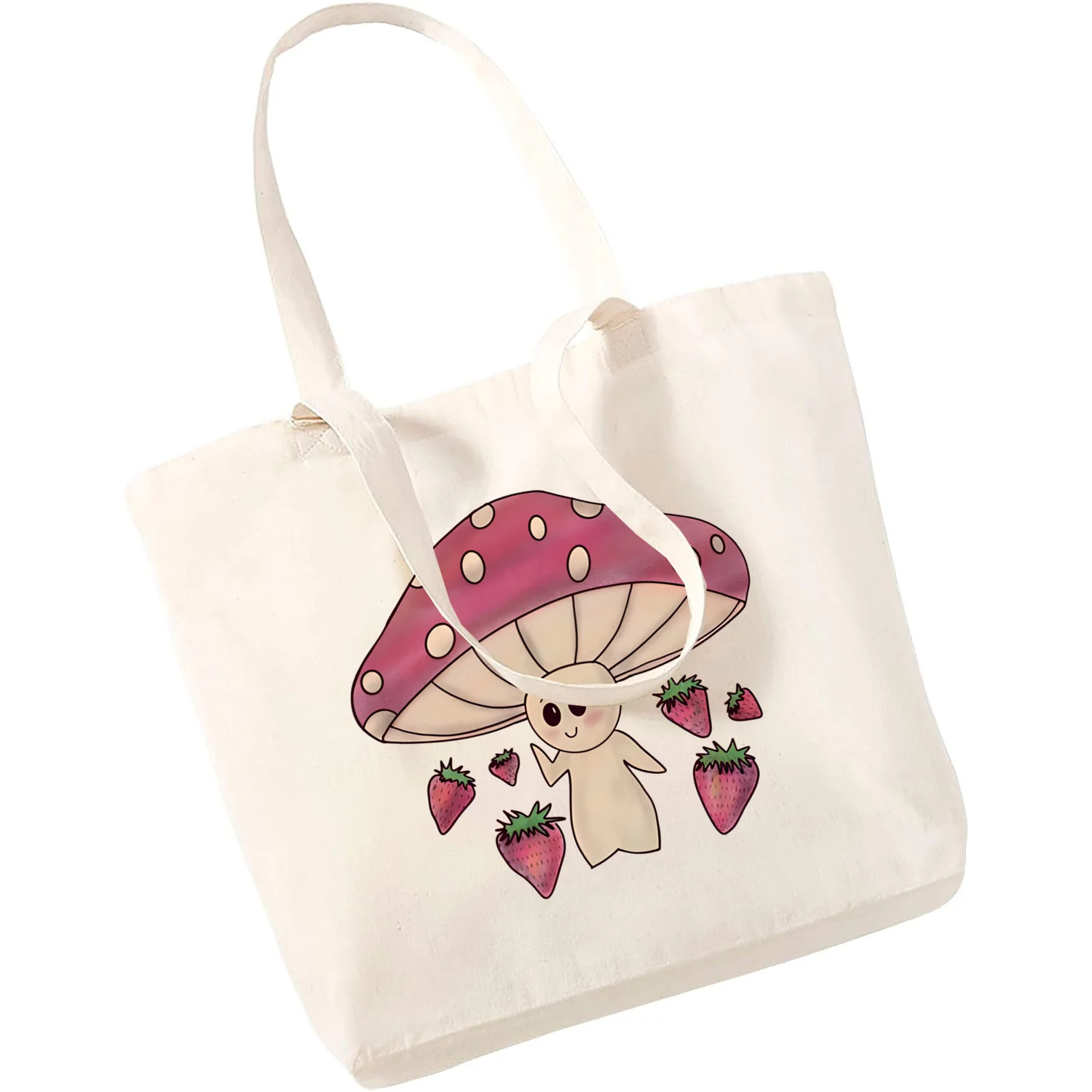 Mushroom Magic Psychedelic Black Canvas Tote Bag Shopping Bag Reticule Cosmetic Bag Student Shoulder Bag Black Canvas Handbag