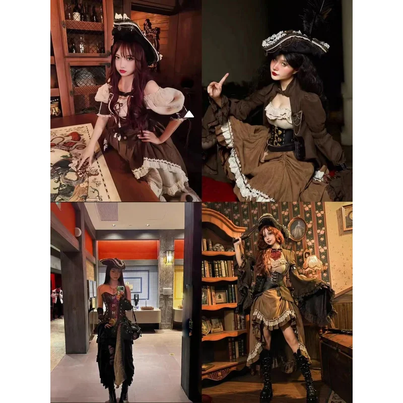 新しい海賊帽子ヴィンテージスカル三角帽子ハロウィンコスプレ海賊羽帽子映画衣類アクセサリー帽子高品質