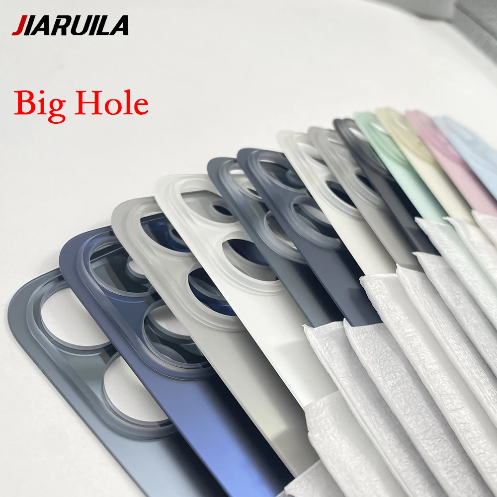 Big Hole Back Housing Glass Replacement For iPhone 15 / 15 Plus / 15 Pro / 15 Pro Max Rear Back Door Battery Cover Repair Parts