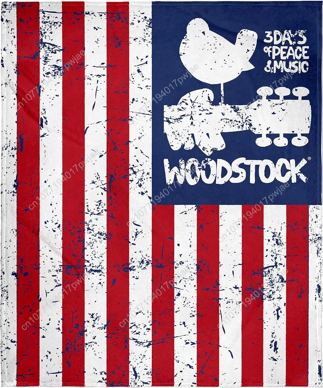 Woodstock Blanket 3 Days of Peace and Music America Flag Soft Plush Fleece Throw Blanket