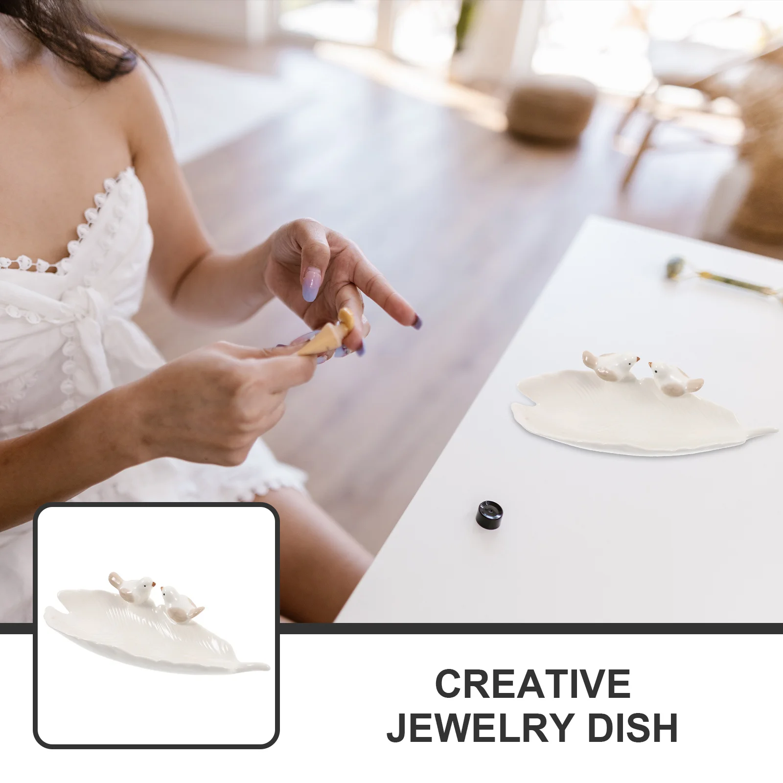 

Ceramic Jewelry Dish Stylish Trinket Tray Display Storage Plate for Home Shop Type Wedding Engagement Gift