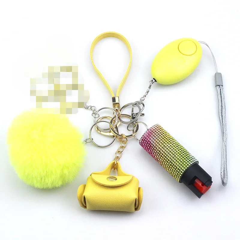 

5Pcs/Set Bling Women Outdoor Self-Defense Spray Anti-Wolf Personal Alarm Keychains Set