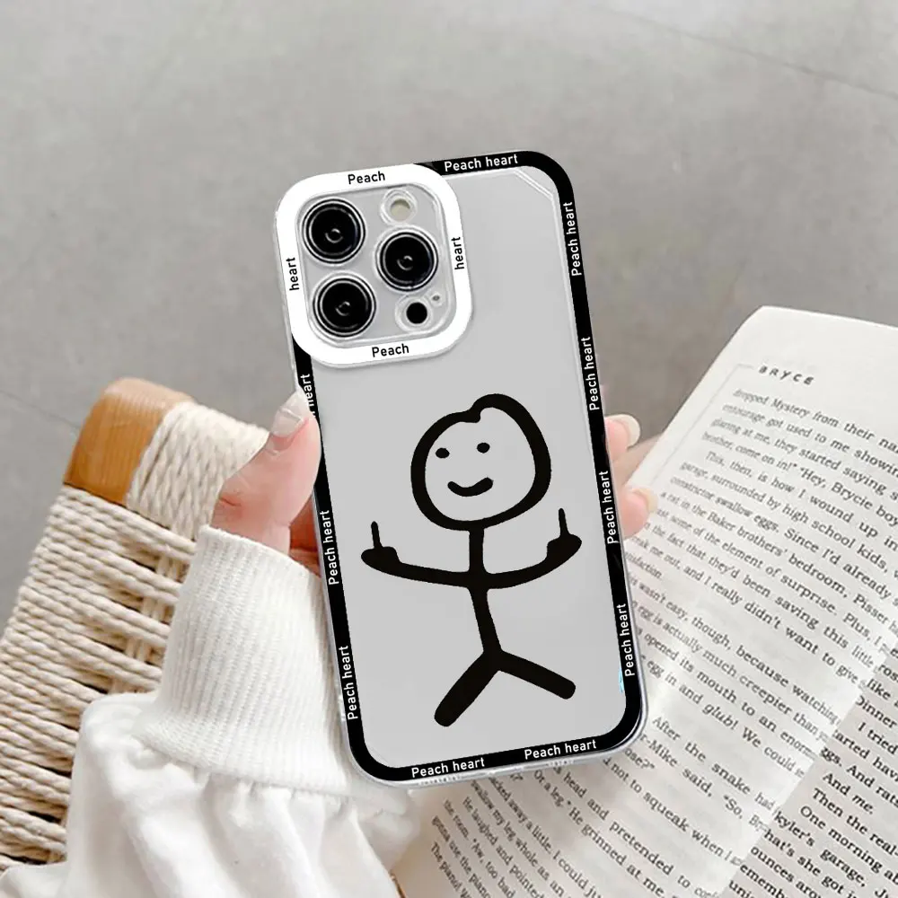 Funny Matchstick Men Clear Couple Phone Case For IPhone 15 14 13 12 11 Pro XS Max Mini XR X 7 8Plus SE2 Thin Paired Cover Fundas