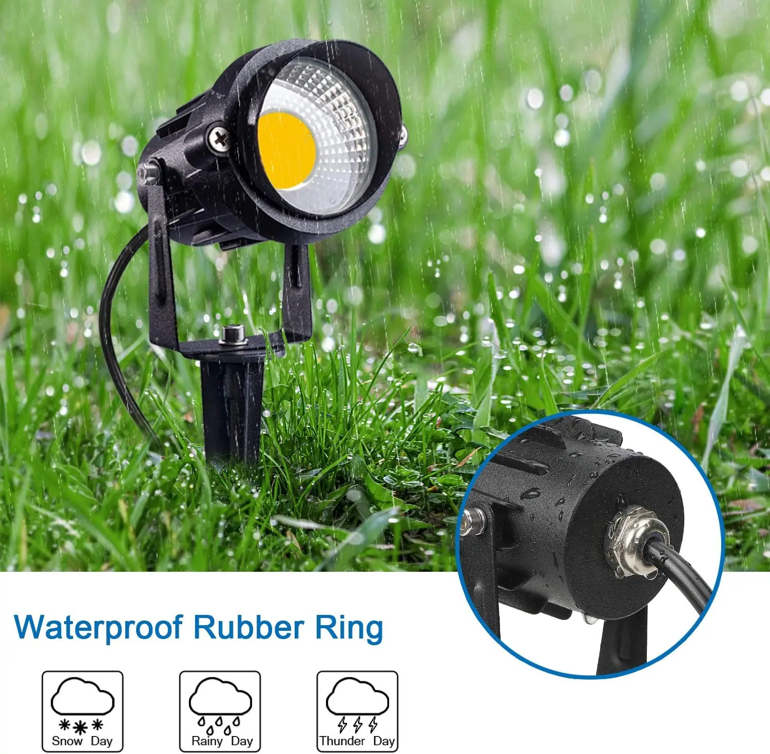 Reflektor LED 12W do użytku zewnętrznego, wodoodporny, oświetlenie krajobrazowe, ciepła biel, lampa ogrodowa z wtyczką amerykańską (6 sztuk)