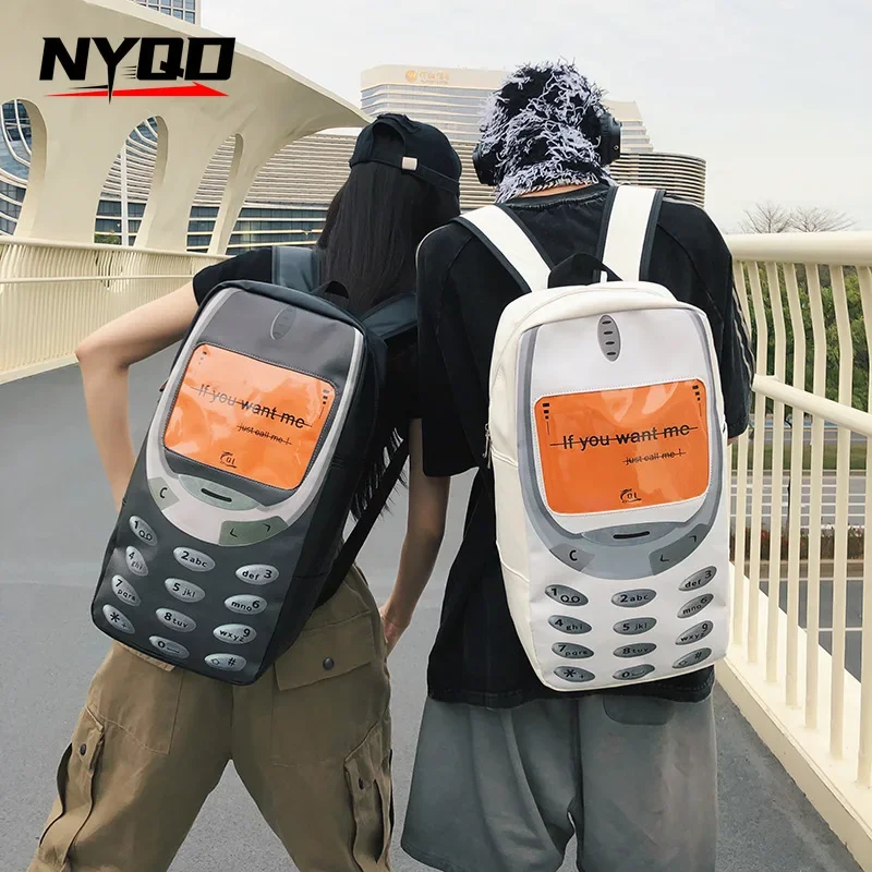 2024 Y2k Women Students Schoolbags Men Personality Vintage Telephone Messenger Bags Large Capacity Funny Ins Travel Backpacks