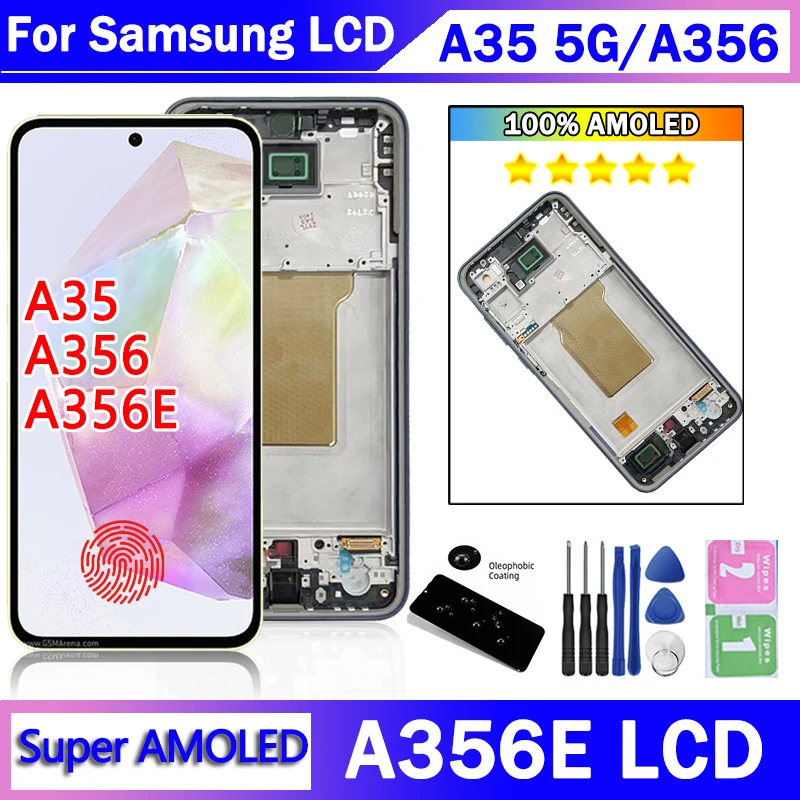 Super AMOLED dla Samsung A35 LCD A356B A356E A356U Wyświetlacz z ramką Ekran dotykowy Digitizer Dla Samsung A35 5G A356 LCD
