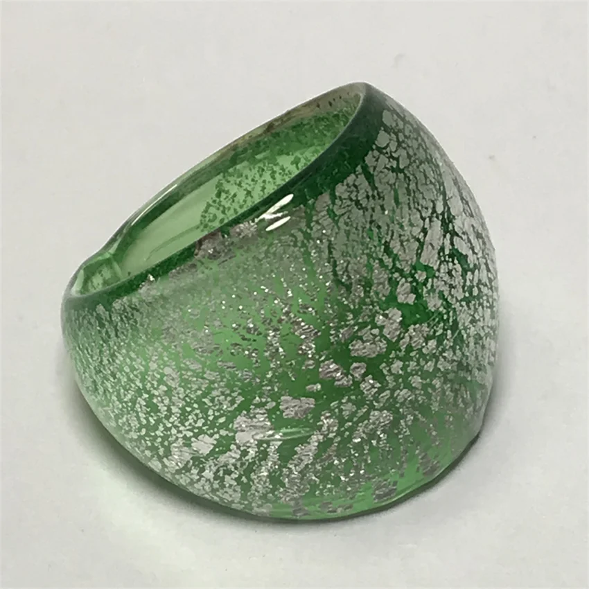 Handmade For Neutral Women Men Retro Style Murano Glass Liuli Silver Color Pure Green Finger Rings Fashion Jewelry