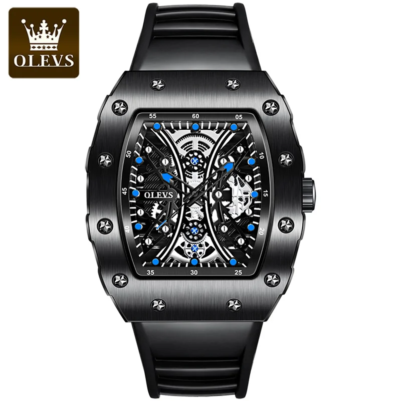 Imagem -02 - Olevs Relógio Masculino Relógio de Quartzo de Aço Preto Case à Prova Impermeável Água Masculino Marca Luxo Reloj Hombres Pulseira de Borracha Novo