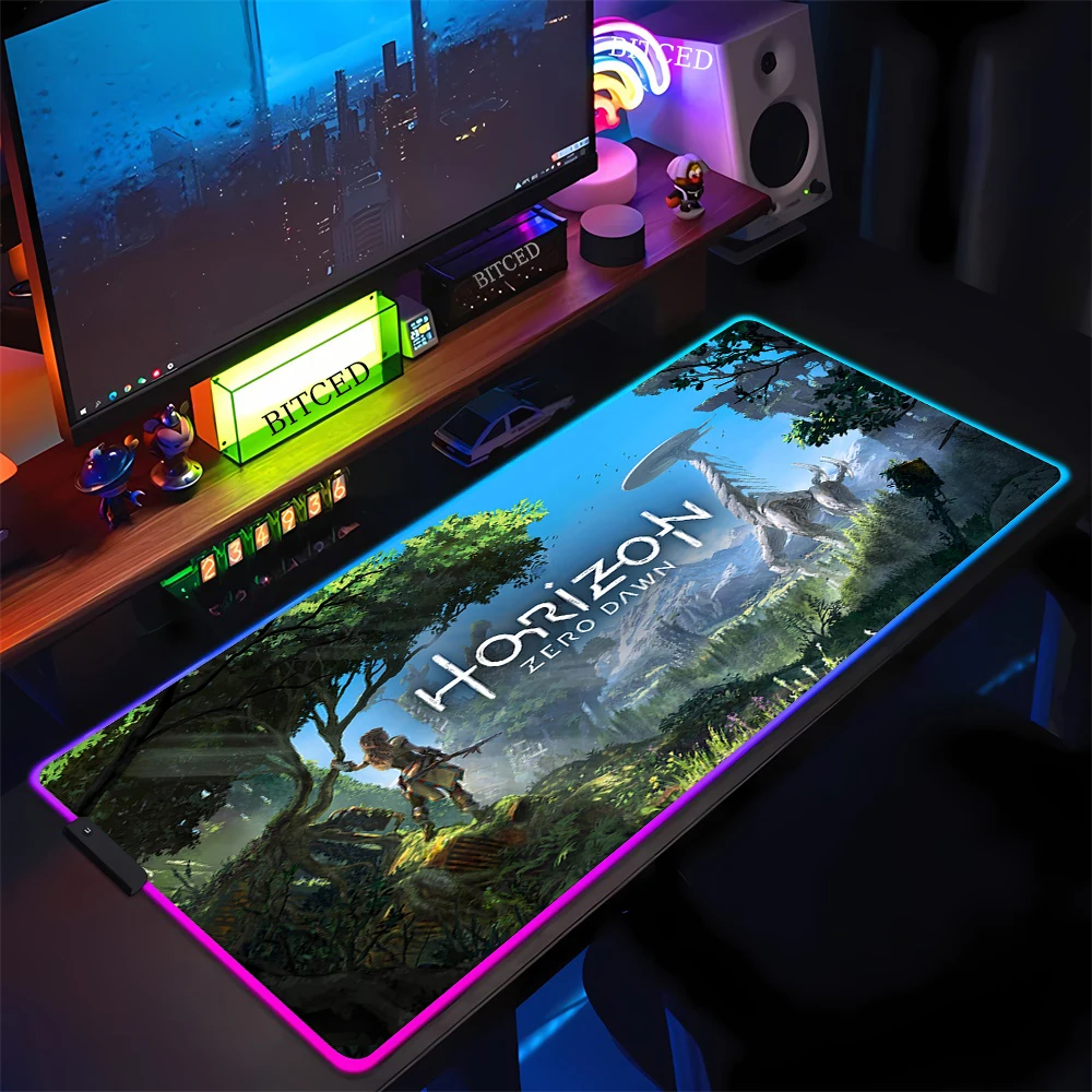 Alfombrilla electrónica para ratón de velocidad deportiva, alfombrilla para ratón Horizon Zero Dawn, alfombrilla para escritorio de oficina, alfombrilla para luminiscencia de ordenador con bloqueo RGB XXL para juegos