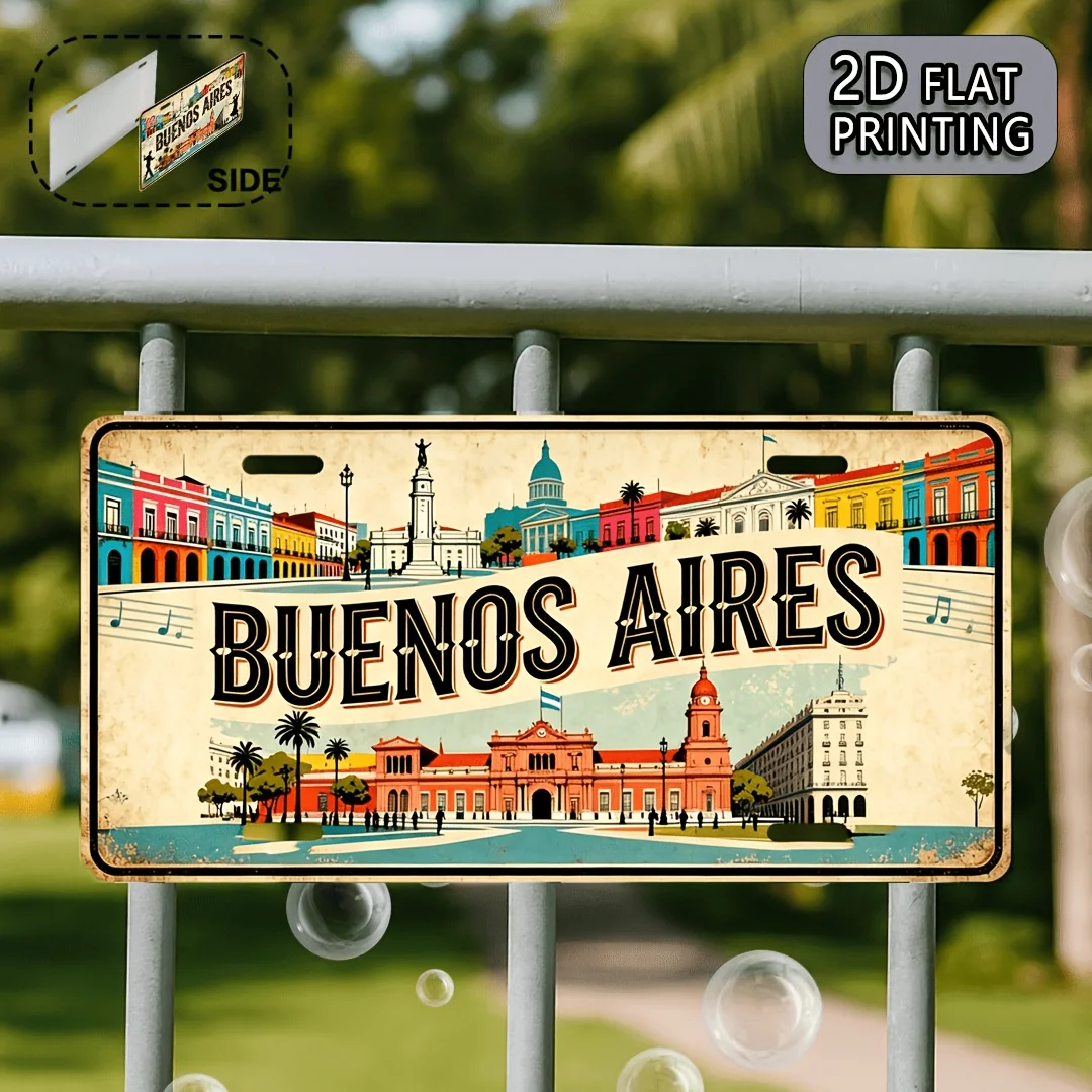 2D Flat, 1pc Buenos Aires Argentina Vintage Metal Sign - Retro Tango Dance & Spanish Text License Plate Wall Art