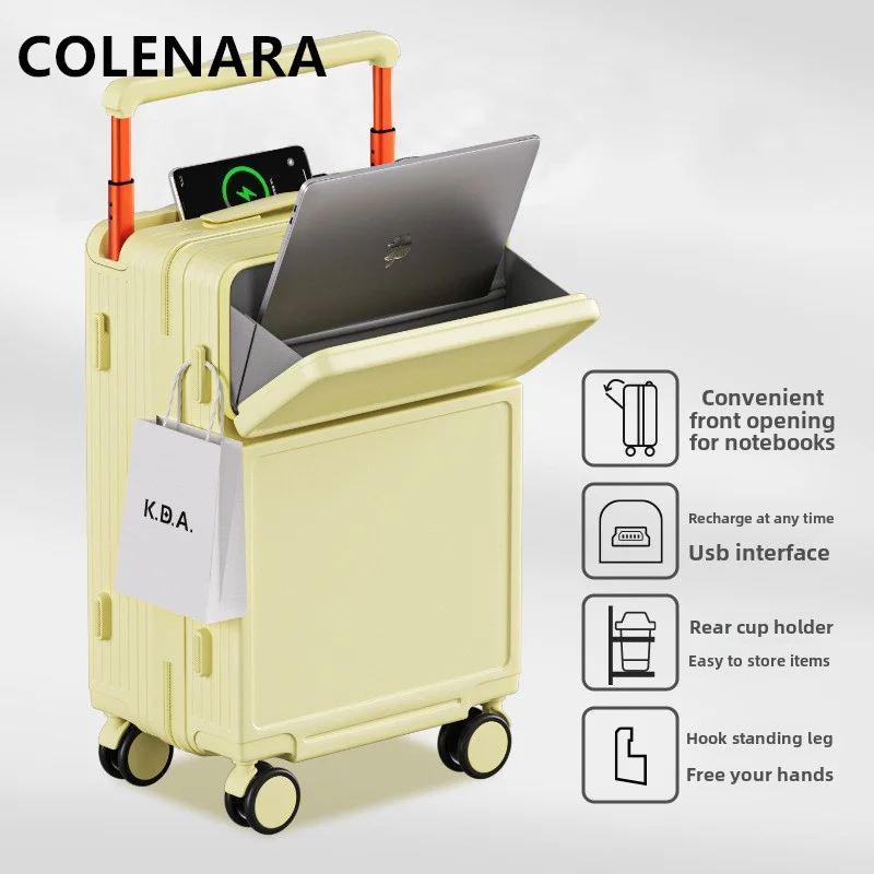 

COLENARA New Suitcase Front Opening Laptop Boarding Case USB Charging Multi-function Trolley Case 20"22"24"26 Inch Luggage