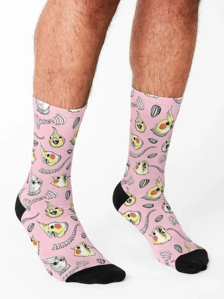 Cockatiel Screm-Calcetines deportivos y de ocio para hombre y mujer, medias estéticas florales, color rosa claro