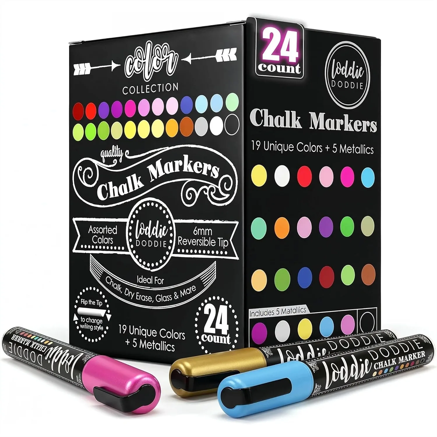 

24 Pack Liquid Chalk Markers with 6mm Reversible Tips for Glass Windows and Chalkboard Calendar