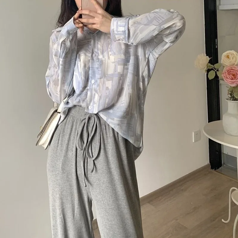 Tops abotonados con estampado para mujer, ropa estética Social elegante, tendencia 2021, moda Harajuku japonesa, camisa y blusa para mujer