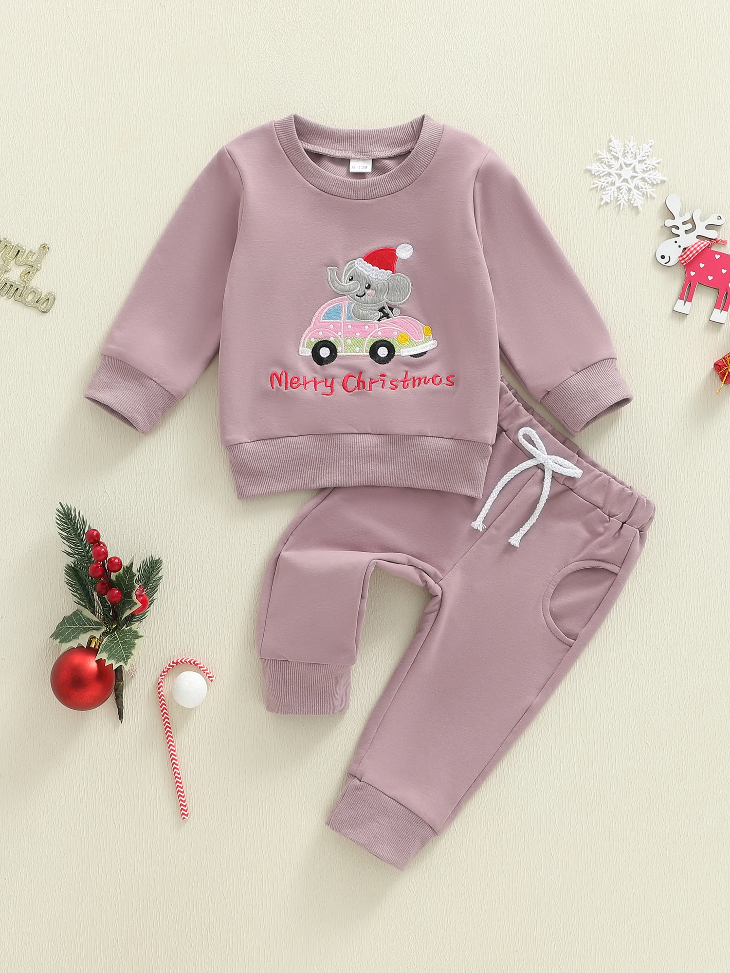 مجموعة عطلة الرضع الرنة زين جولة الرقبة سترة وسراويل ضيقة 2 قطعة دعوى لحفلة عيد الميلاد #5