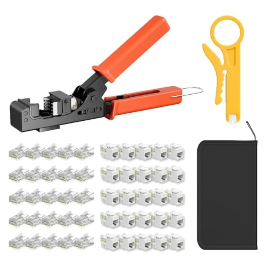 90 Angled Speed Termination Keystone Tool for RJ45 Keystone Jack Degree Ethernet Punch Down Tool Kit with 25-Pack CAT6 Keyston