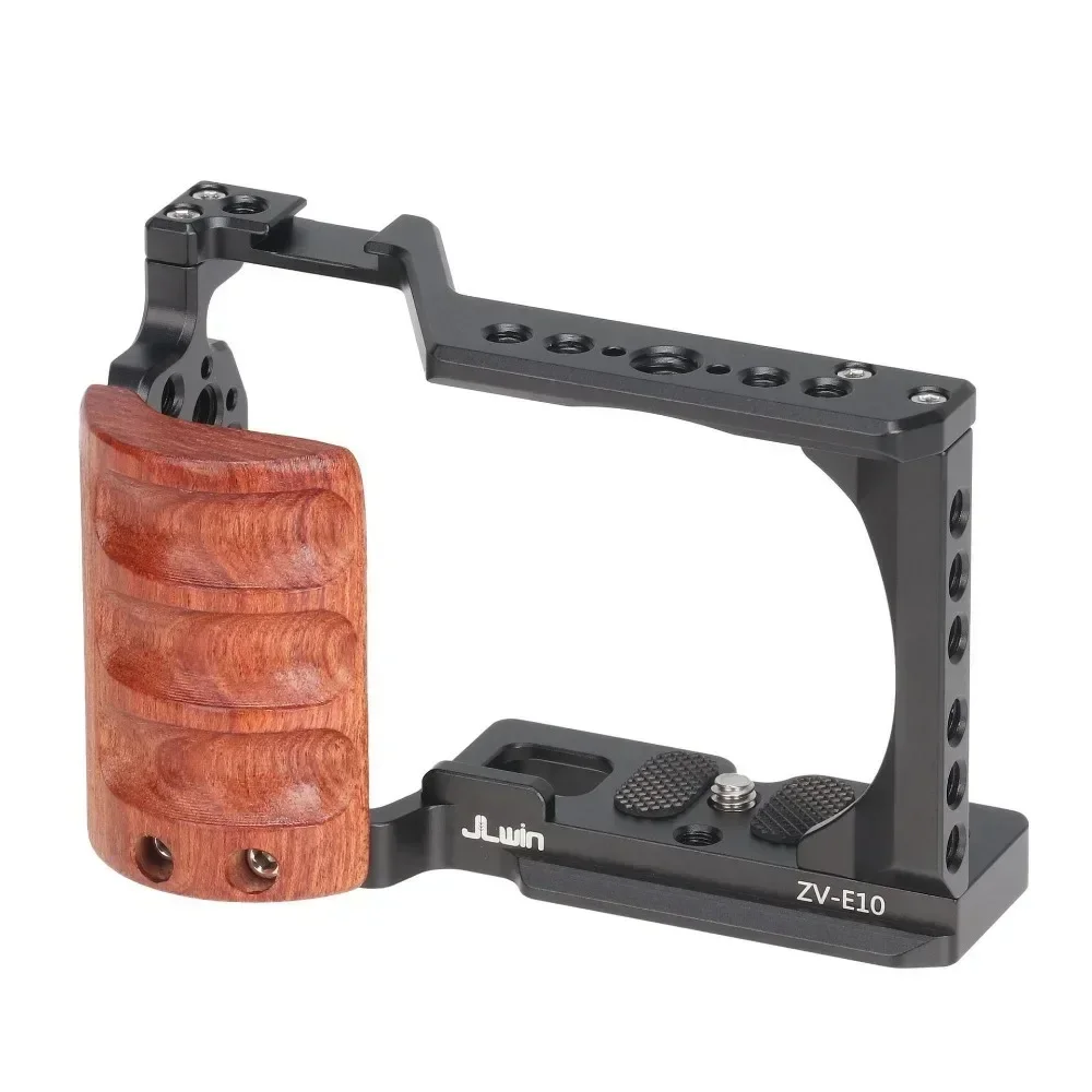 ZVE10 Camera Cage Wooden Side Handle Top Hand Grip Quick Release Plate Cage Rig Kit Protective For Sony ZV-E10 DSLR Camera