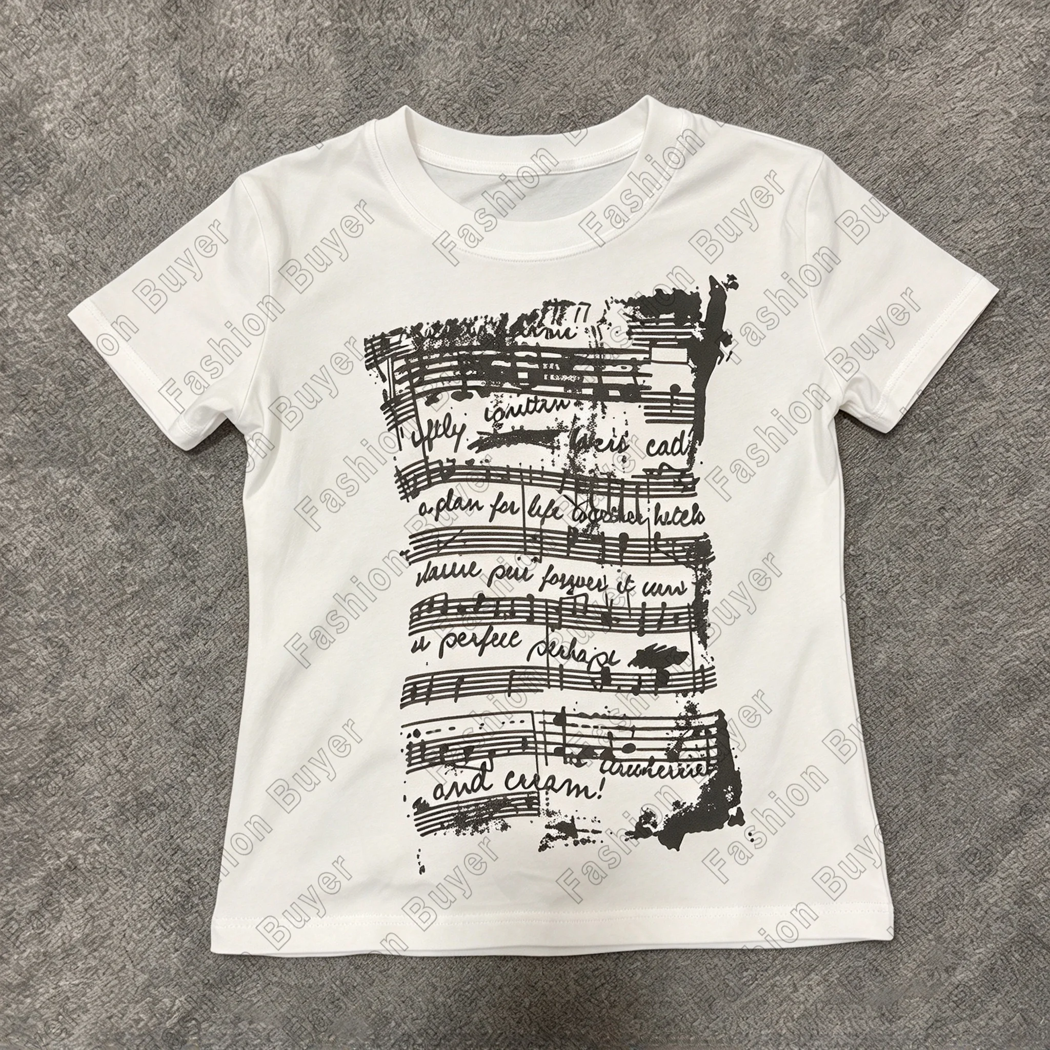 Vintage-style Distressed Sheet Music Print Pattern Women's Short-sleeve T-shirt  Unisex Street Y2K Casual Fashion Tops Clothing