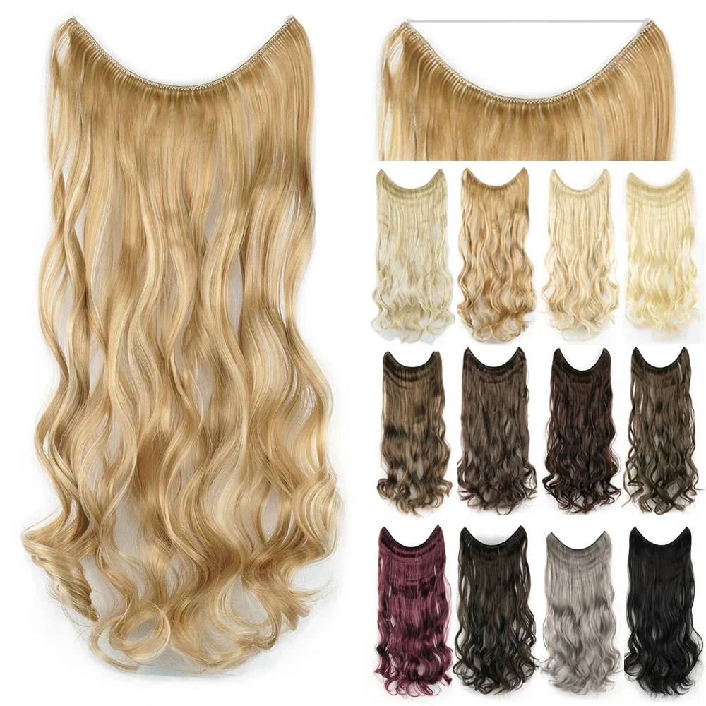 

Long Synthetic Hair Hairpieces Fish Line Fusion Invisible Wavy Hair Extensions Extenciones De Cabello Fake Hair