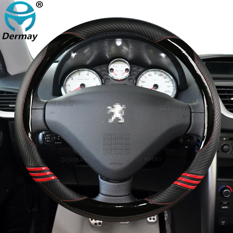 for Peugeot 106 Car Steering Wheel Cover Cute Carbon Fibre+PU Leather Girls Pink Auto Accessories interior Coche Fast Shipping